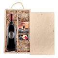 Etched Wine with Cheese and Cracker Gift Set in Laser Engraved Wood Box
